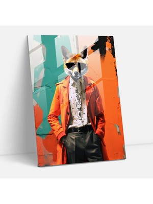 Popcas Insan Giysili Tilki Cam Tablo - Hayvanlar Insan Giysileriyle Sokak Sanatı Duvar Resmi Çağdaş Kolaj