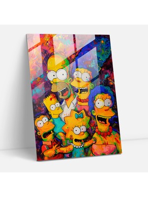 Popcas The Simpsons Cam Tablo - Canlı ve Renkli Soyut Resim - The Simpsons Modern Sanat Simpson Ailesi Duvar Dekorasyonu