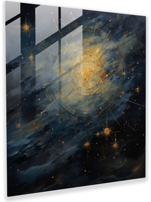 Popcas Hayalperest Yıldız Haritası Cam Tablosu - Yıldız Haritası Modern Sanat Zarif Fırça Darbeleri Duvar Dekorasyonu