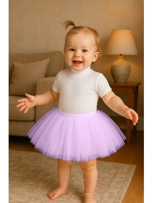 Madya Butik Lila Kız Bebek Prenses Doğum Günü Tütü Etek Mini Beli Lastikli Tül Kumaş ile Rahat Kullanım