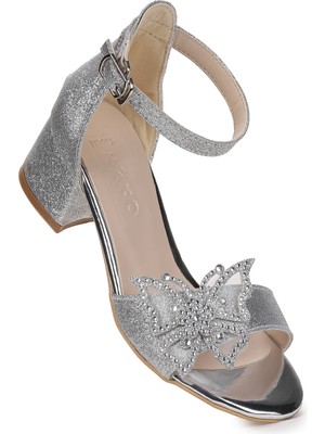  Zete Kum Simli Kız Çocuk 4 cm Topuklu Sandalet Abiye Ayakkabı