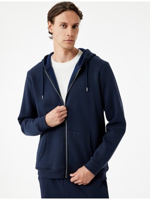 Uzun Kollu Fermuarlı Kanguru Cepli Kapüşonlu Oversize Spor Sweatshirt