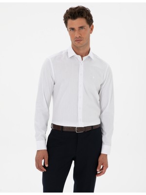 Pierre Cardin Erkek Mavi Çizgili Slim Fit Klasik Gömlek 50312349-VR036