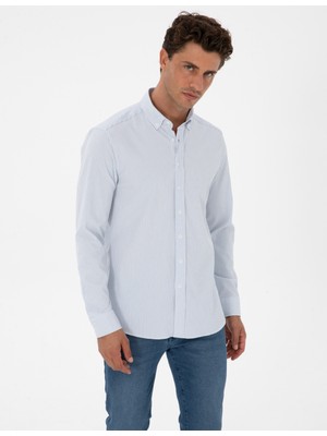 Pierre Cardin Erkek Indigo Slim Fit Çizgili Slim Fit Gömlek 50311396-VR028