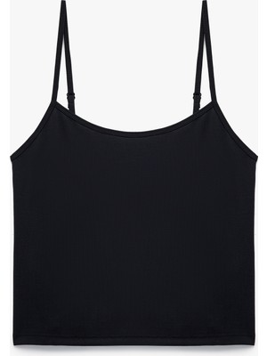 Modal Kumaş Ince Askılı Crop Pijama Üstü