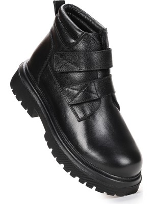  Teze %100 Deri Cırtlı Erkek Çocuk Bot Ayakkabı