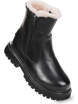  Niyu %100 Deri Fermuarlı Kız Çocuk Bot Ayakkabı