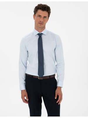 Pierre Cardin Erkek Açık Mavi Likralı Kolay Ütülenebilir Slim Fit Basic Gömlek 50313178-VR003