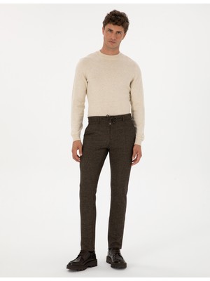 Pierre Cardin Erkek Kahverengi Slim Fit Beli Lastikli Kordonlu Kanvas Pantolon 50311971-VR040