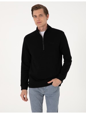 Pierre Cardin Erkek Siyah 3 Iplik Regular Fit Fermuarlı Dik Yaka Basic Sweatshirt 50314044-VR046