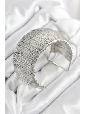 Butik Pirinç Tel Sarma Model Gümüş Renk Kadın Bileklilk