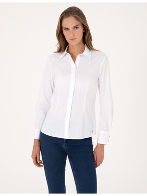 Pierre Cardin Kadın Beyaz Slim Fit Uzun Kollu Gömlek 50313222-VR013