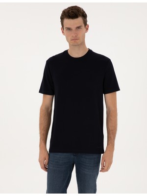 Pierre Cardin Erkek Lacivert Regular Fit Kalın Dokulu Bisiklet Yaka Basic Tişört 50308037-VR033