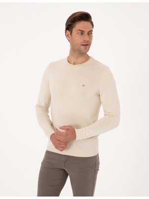 Pierre Cardin Erkek Bej Slim Fit Bisiklet Yaka Basic Triko Kazak 50314192-VR011