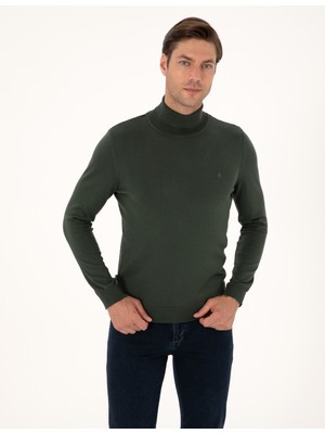 Pierre Cardin Erkek Koyu Haki Slim Fit Balıkçı Yaka Basic Triko Kazak 50314202-VR111