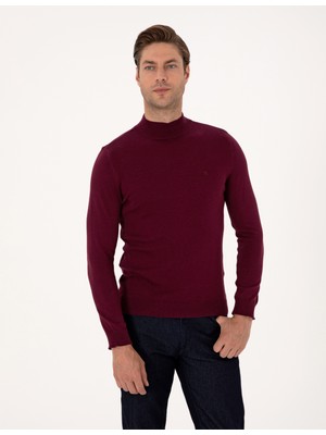 Pierre Cardin Erkek Bordo Slim Fit Yarım Balıkçı Yaka Basic Triko Kazak 50314176-VR014