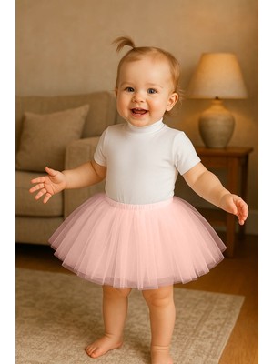 Madya Butik Pudra Kız Bebek Prenses Doğum Günü Tütü Etek Mini Beli Lastikli Tül Kumaş