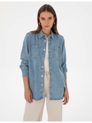 Pierre Cardin Kadın Açık Mavi Comfort Fit Jean Gömlek 50314086-VR003