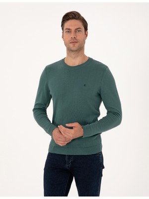 Pierre Cardin Erkek Yeşil Slim Fit Bisiklet Yaka Basic Triko Kazak 50314192-VR054