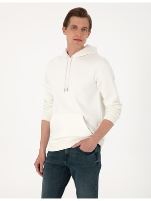 Pierre Cardin Erkek Beyaz 2 İplik Regular Fit Kapüşonlu Basic Sweatshirt 50314055-VR013