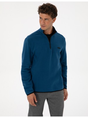Pierre Cardin Erkek Açık Lacivert Regular Fit Yarım Fermuarlı Polar Sweatshirt 50314056-VR059