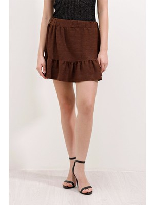 Hiccup Kadın BDART Dokulu Mini Örme Etek, İpli Detaylı Kestane Kahvesi