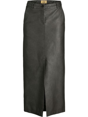 Kadin Deri Görünümlü Maxi Boy Yirtmaçli Etek - Maddy