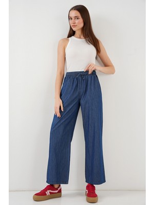 Hiccup Kadın BDART Sıfır Bel Geniş Paça Rahat Fit Denim Jean Lacivert