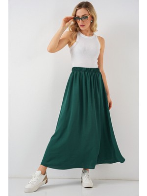 Hiccup Kadın BDART Çekmece Bel Detaylı Dokulu Maxi Etek Zümrüt Yeşili