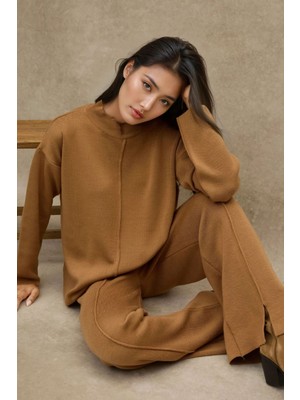 Hiccup Kadın Şık Triko Kazak Pantolon Takım Natural