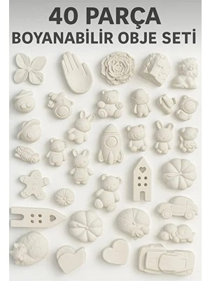 Wesank 40 Parça Boyanabilir Alçı Obje Seti Eğitici Hobi & Sanat Etkinlikleri Renkli Figürler İçin