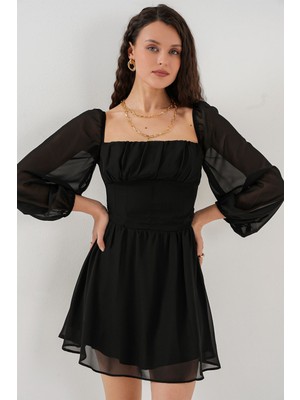 Hiccup Kadınlar BDART Kare Yaka Mini Elbise Siyah