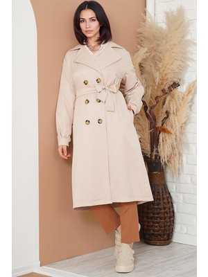 Hiccup Kadın BDART Düğme Kapamalı Uzun Trençkot Bej Doğal
