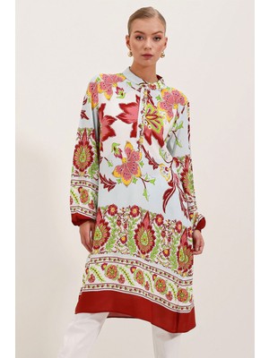 Hiccup Kadın BDART Gömlek Yaka Nakışlı Midi Elbise Bordo Kırmızı