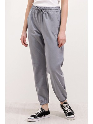 Hiccup Kadın BDART Cep Detaylı Rahat Kesim Elastik Bel Eşofman Gri