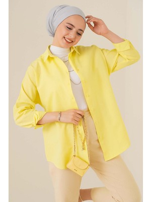 Hiccup Kadın BDART Rahat Kesim Düğmeli Poplin Gömlek Limon Sarısı