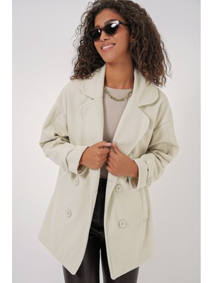 Hiccup Kadın BDART Rahat Fit Şal Yaka Düğmeli Kaban Krem Doğal