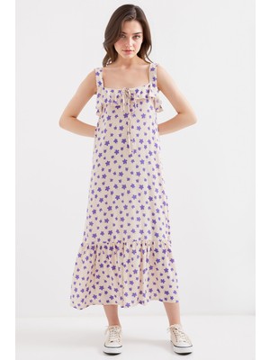 Hiccup Kadınlar BDART Kare Yaka ve Volan Detaylı Maxi Elbise Lila Mor