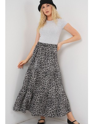 Hiccup Kadın BDART Desenli Maxi Etek Kömür Grisi