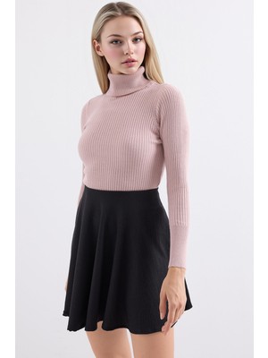 Hiccup Kadınlar BDART Dokulu Yüksek Yaka Dar Triko Parlak Pembe