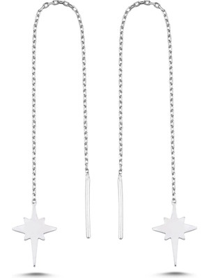 925 Ayar Gümüş Rodyum Kaplama Kutup Yıldızı Zincir Küpe