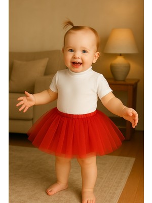 Madya Butik Kırmızı Kız Bebek Prenses Doğum Günü Tütü Etek Tül Kumaş Normal Bel Mini Boy