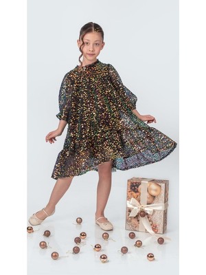 Mnk Baby & Kids Likio Vintage Kız Çocuk Abiye Midi Elbise Özel Günler İçin Trend Siyah Payet Tasarım