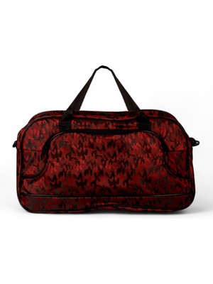 Unisex Kırmızı Kamuflaj Kamuflaj Desenli Önü Fermuarlı Iki Bölmeli Seyahat ve Spor Çantası