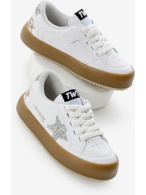 Tonny Black Çocuk Unisex Beyaz Gümüş Termo Tabanlı Yıldız Detaylı Spor Ayakkabı