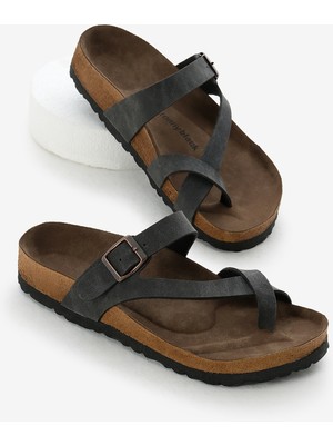 Kadın Füme Rahat Kalıp Poli Taban Çapraz Model Nubuk Parmak Arası Terlik