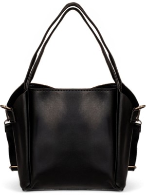 Kadın Siyah Orta Boy Suni Deri Askılı El ve Omuz Çantası