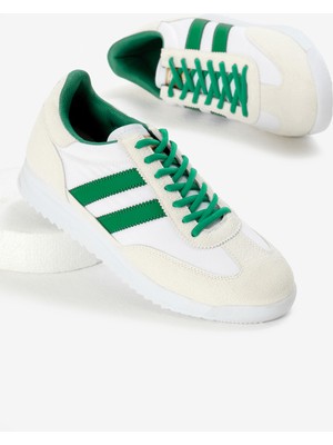 Unisex Beyaz Yeşil Termo Taban Çift Şeritli Bağcıklı Spor Ayakkabı