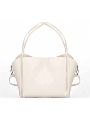 Kadın Krem Orta Boy Suni Deri Askılı El ve Omuz Çantası