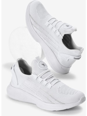 Unisex Beyaz Termo Taban Şerit Detaylı Bağcıklı Triko Spor Ayakkabı